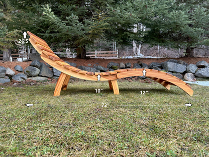 Cedar folding lounger dimensions shown in side view