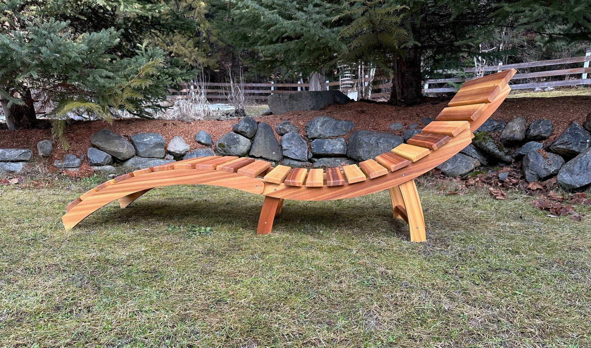 Side profile of a Western Red Cedar folding lounger