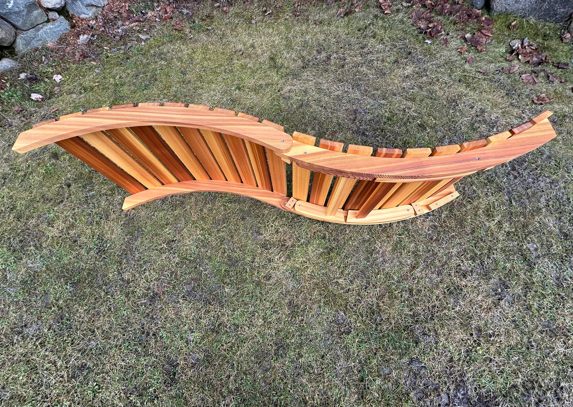 Western Red Cedar lounger partially folded to show the folding frame