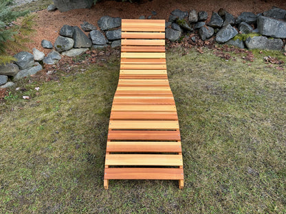 View along the slatted seating surface of a Western Red Cedar lounger