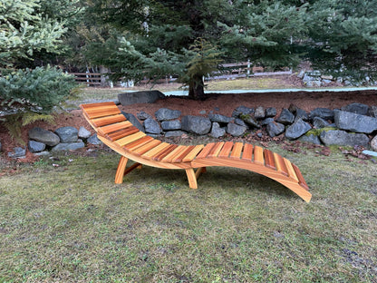 Western Red Cedar folding lounger viewed from an angle outdoors