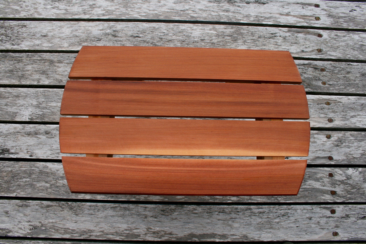 Top view of the slatted Western Red Cedar side table