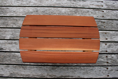 Top view of the slatted Western Red Cedar side table