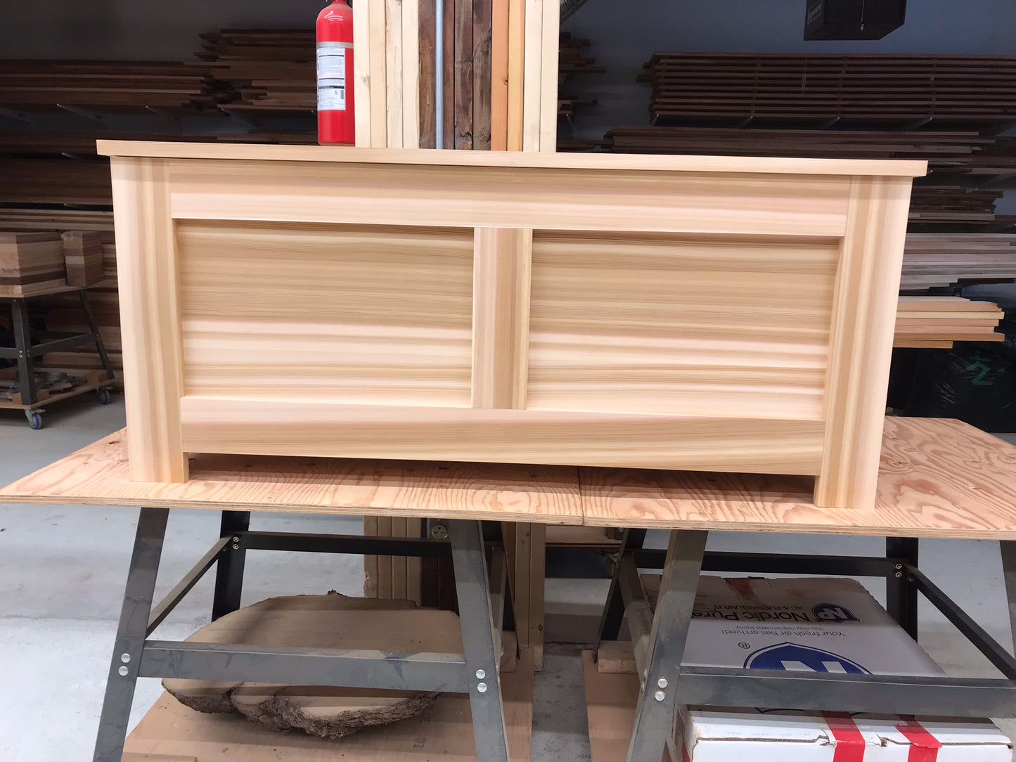 Western Red Cedar blanket chest viewed from the front showing the framed cedar panels