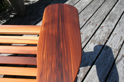 Close-up of the seven-inch arm showing straight grain, rounded edges and natural colour variation in the cedar