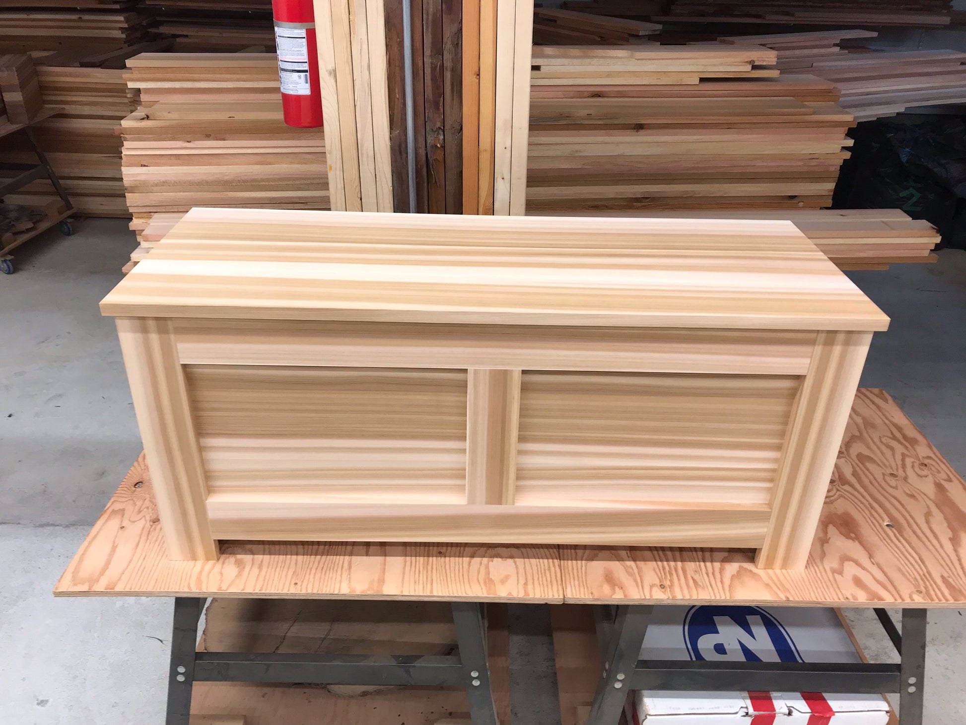 Front view of a Western Red Cedar blanket chest showing the paneled construction and cedar grain